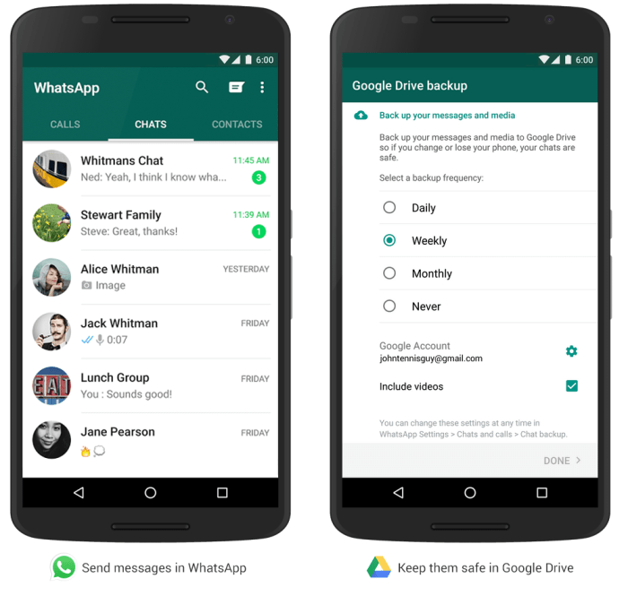 Whatsapp chat backup google drive chats calls settings go